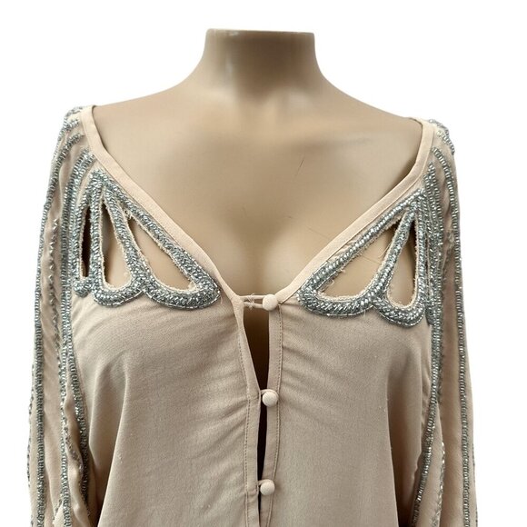 Boyod Embellishments V-Neck Butterfly Half Sleeve Nancy Top Pink Silver Women S - Picture 2 of 13
